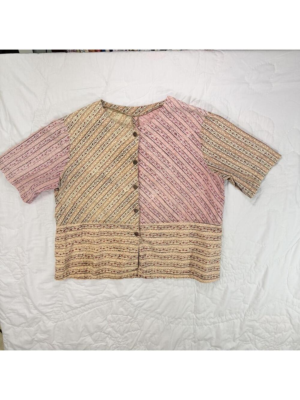 Multicoloured patchwork boutique or handmade button-up shirt top
